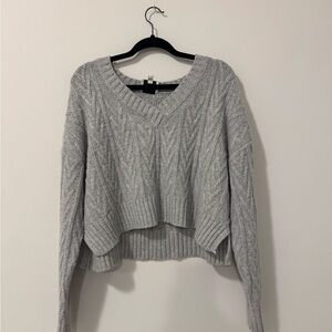 Pink Rose Light Gray V-Neck Sweater